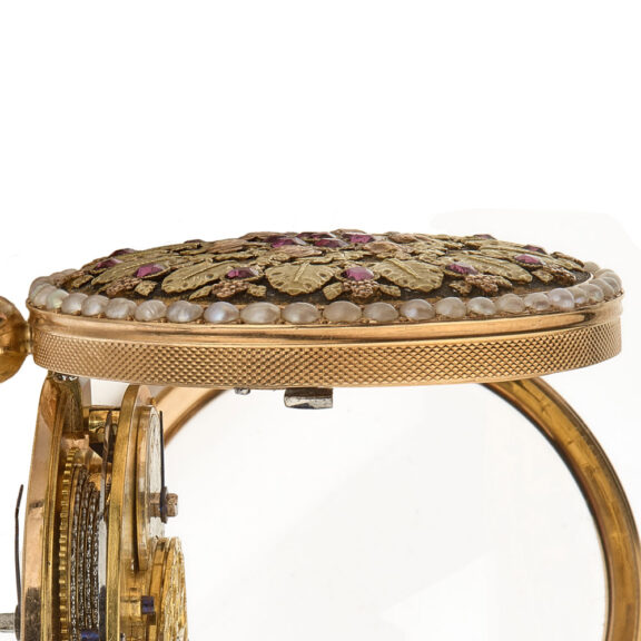 Swiss multi-color gold, ruby and pearl-set verge Circa 1810 Swiss multi-color gold, ruby and pearl-set verge Circa 1810