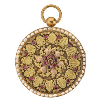 Swiss multi-color gold, ruby and pearl-set verge Circa 1810