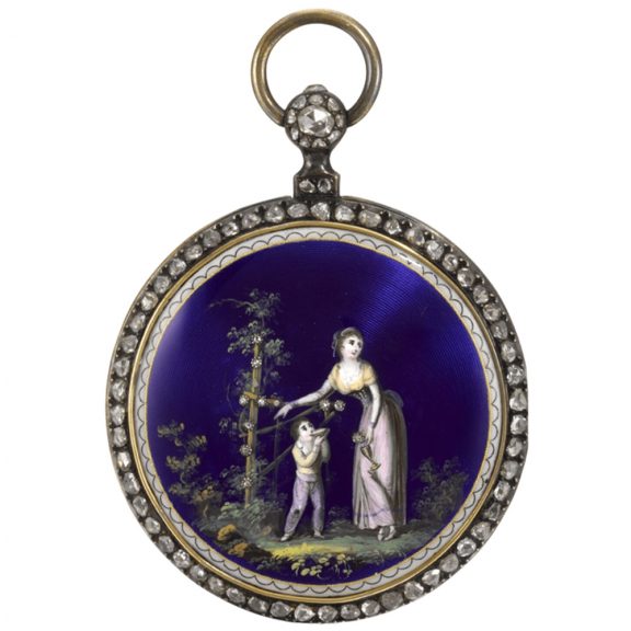 Swiss gold, silver, enamel and diamond verge watch, circa 1800