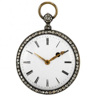 Swiss gold, silver, enamel and diamond verge watch, circa 1800