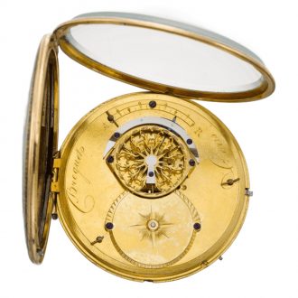 French centre seconds watch with enamel painted scene Circa 1800