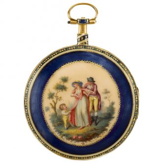 French centre seconds watch with enamel painted scene Circa 1800