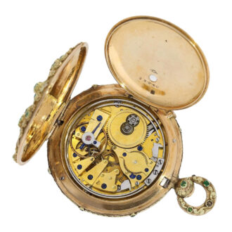 Swiss gold quarter repeater with emarald setting Circa 1830