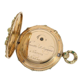 Swiss gold quarter repeater with emarald setting Circa 1830