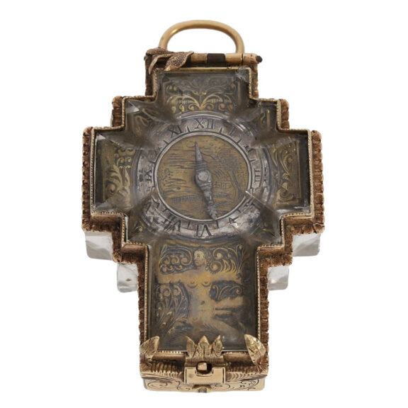 Miniature German rock crystal crucifix form watch Circa 1600