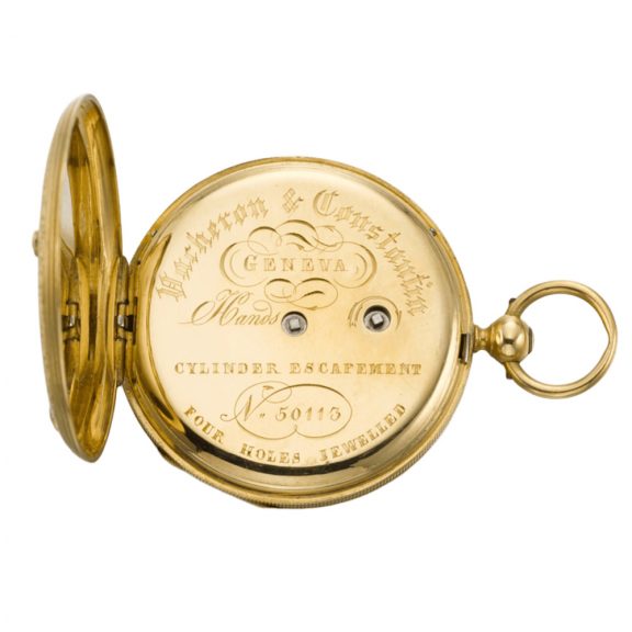 Rare Swiss gold, enamel and pearl set fob watch Circa 1850 Rare Swiss gold, enamel and pearl set fob watch Circa 1850