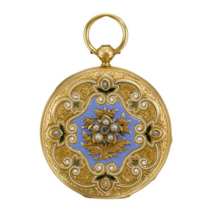 Rare Swiss gold, enamel and pearl set fob watch Circa 1850