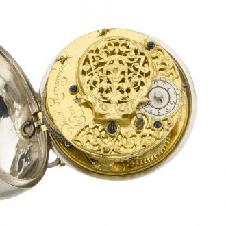 English pair cased eight day verge watch with six hour dial Circa 1700