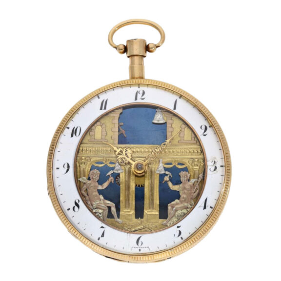 French 18k gold open faced verge with automaton Circa 1820 French 18k gold open faced verge with automaton Circa 1820