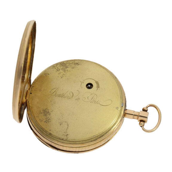 French 18k gold open faced verge with automaton Circa 1820 French 18k gold open faced verge with automaton Circa 1820