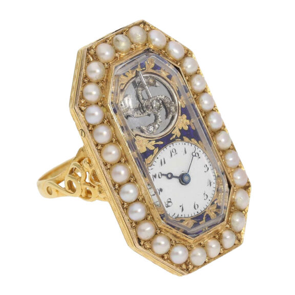 Swiss 18k gold octagonal shaped ring watch Circa 1800 Swiss 18k gold octagonal shaped ring watch Circa 1800