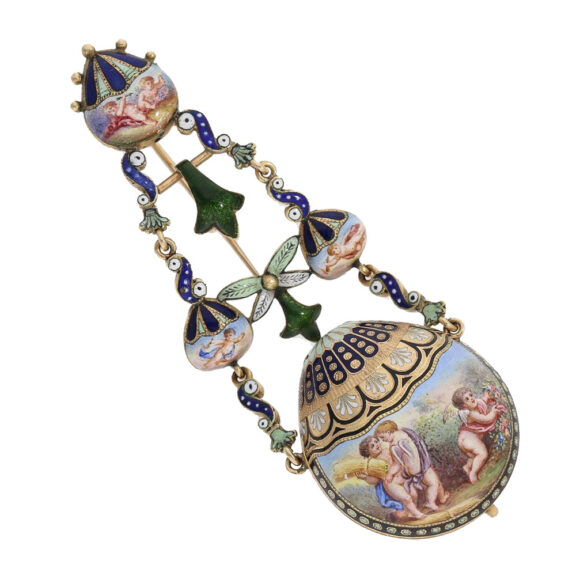 Unique gold/enamel form watch "The balloon flight" Circa 1800