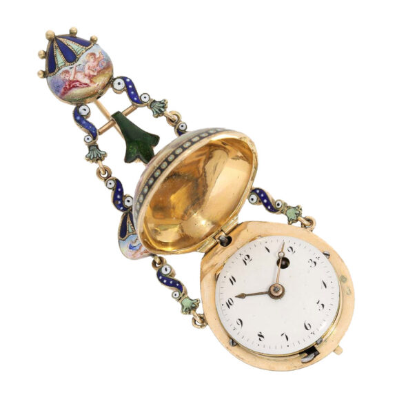 Unique gold/enamel form watch "The balloon flight" Circa 1800 Unique gold/enamel form watch "The balloon flight" Circa 1800