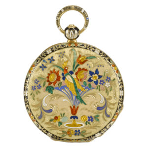 Swiss gold and enamel florally decorated cylinder watch Circa 1830