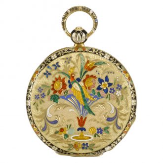 Swiss gold and enamel florally decorated cylinder watch Circa 1830