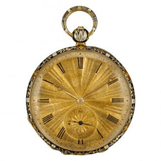 Swiss gold and enamel florally decorated cylinder watch Circa 1830