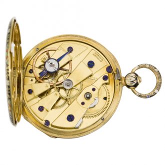 Swiss gold and enamel florally decorated cylinder watch Circa 1830