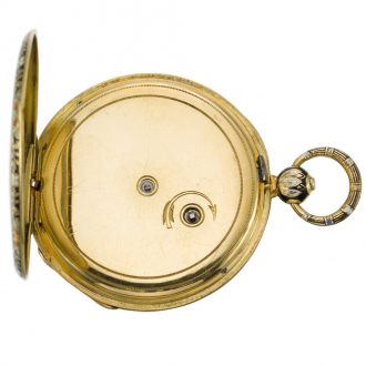 Swiss gold and enamel florally decorated cylinder watch Circa 1830