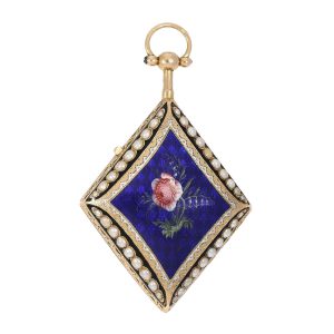 Swiss 18k gold/ enamel rhomboid form watch Circa 1800