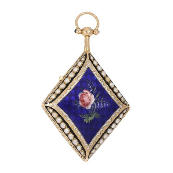 Swiss 18k gold/ enamel rhomboid form watch Circa 1800