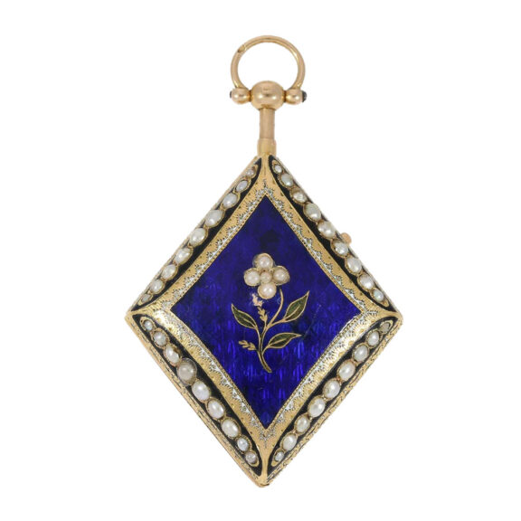 Swiss 18k gold/ enamel rhomboid form watch Circa 1800 Swiss 18k gold/ enamel rhomboid form watch Circa 1800
