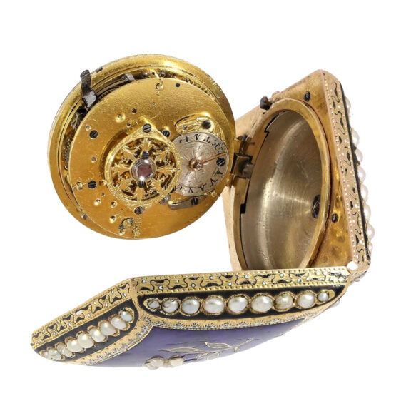 Swiss 18k gold/ enamel rhomboid form watch Circa 1800 Swiss 18k gold/ enamel rhomboid form watch Circa 1800