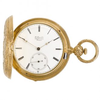 French gold engraved full hunter cylinder watch Circa 1850 French gold engraved full hunter cylinder watch Circa 1850