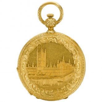 French gold engraved full hunter cylinder watch Circa 1850 French gold engraved full hunter cylinder watch Circa 1850