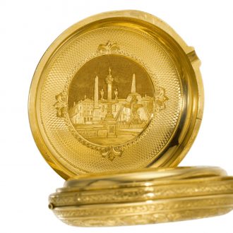 French gold engraved full hunter cylinder watch Circa 1850 French gold engraved full hunter cylinder watch Circa 1850