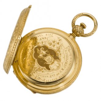 French gold engraved full hunter cylinder watch Circa 1850 French gold engraved full hunter cylinder watch Circa 1850