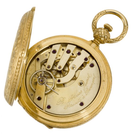 French gold engraved full hunter cylinder watch Circa 1850 French gold engraved full hunter cylinder watch Circa 1850