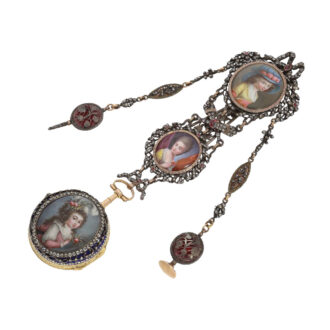 Swiss gold/enamel verge watch with chatelaine Circa 1760
