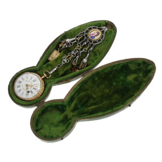 Swiss gold/enamel cylinder watch with chatelaine Circa 1740