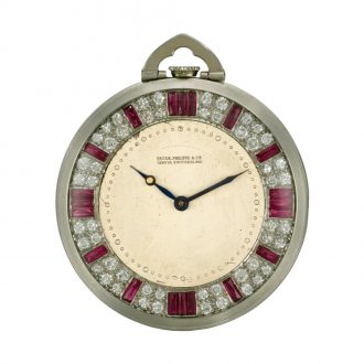 Swiss platinum ruby and diamond set keyless lever watch Circa 1935