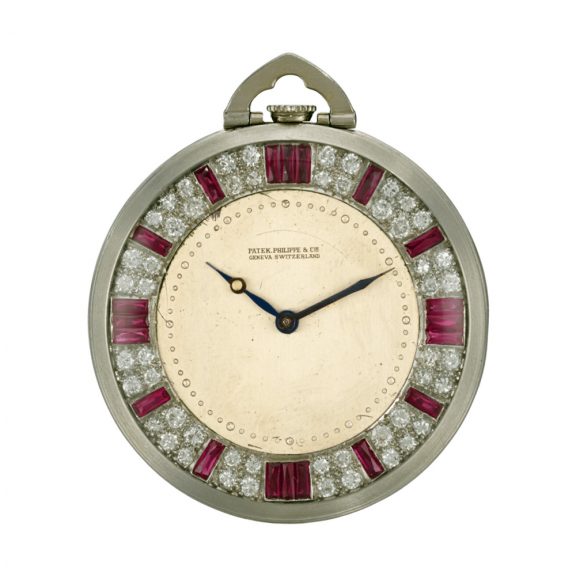 Swiss platinum ruby and diamond set keyless lever watch Circa 1935