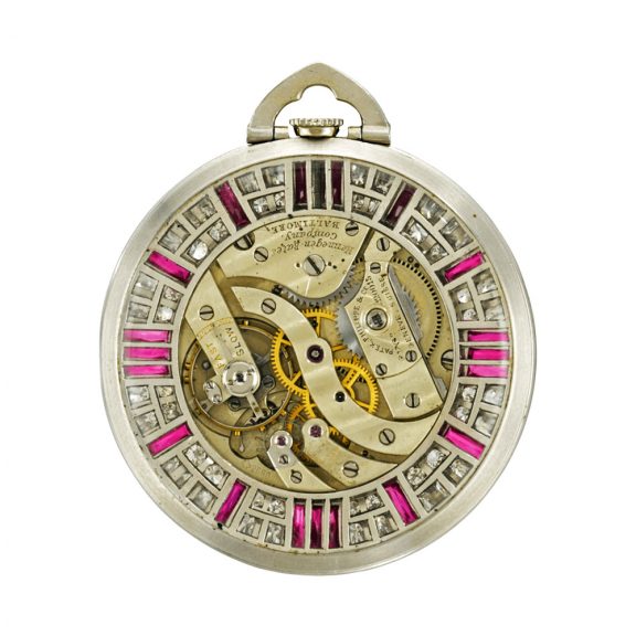Swiss platinum ruby and diamond set keyless lever watch Circa 1935 Swiss platinum ruby and diamond set keyless lever watch Circa 1935
