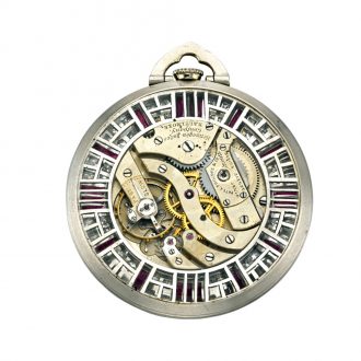 Swiss platinum ruby and diamond set keyless lever watch Circa 1935