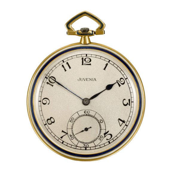 Swiss gold and enamel open faced keyless lever watch Circa 1930 Swiss gold and enamel open faced keyless lever watch Circa 1930