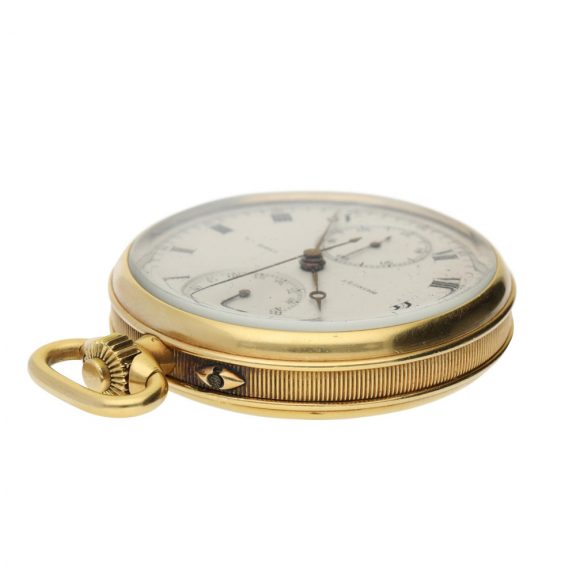 Swiss gold keyless lever chronograph with register Circa 1910 Swiss gold keyless lever chronograph with register Circa 1910