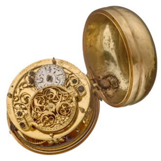 An English 20 carat date verge in repousse pair cases Circa 1740