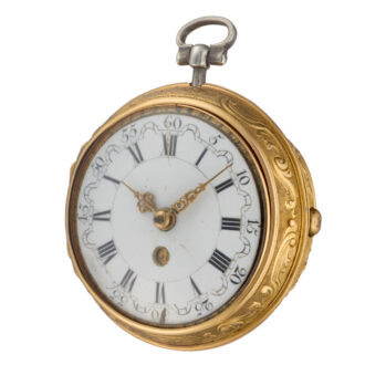 An English 20 carat date verge in repousse pair cases Circa 1740