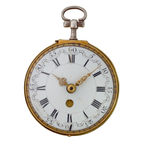 An English 20 carat date verge in repousse pair cases Circa 1740 An English 20 carat date verge in repousse pair cases Circa 1740
