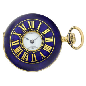 Swiss gold and blue enamel half hunting cased watch Circa 1891