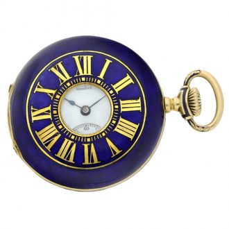 Swiss gold and blue enamel half hunting cased watch Circa 1891