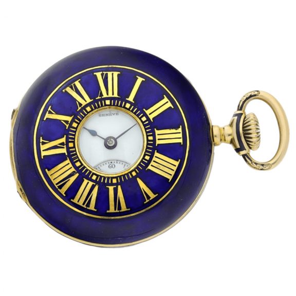 Swiss gold and blue enamel half hunting cased watch Circa 1891