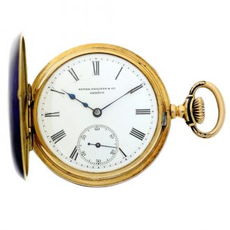 Swiss gold and blue enamel half hunting cased watch Circa 1891