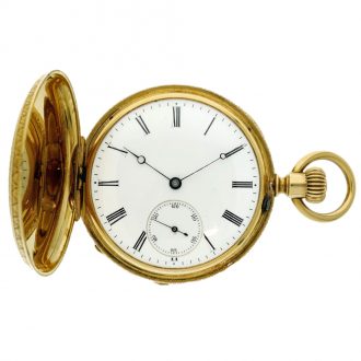 Swiss gold and enamel hunting cased pocket watch Circa 1869