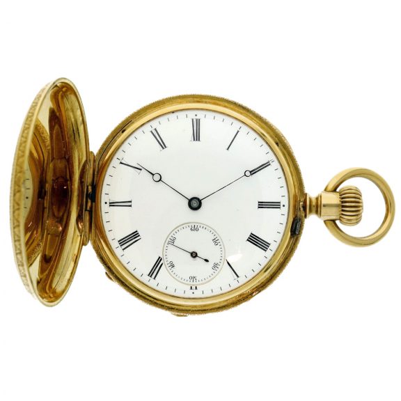 Swiss gold and enamel hunting cased pocket watch Circa 1869 Swiss gold and enamel hunting cased pocket watch Circa 1869