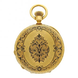 Swiss gold and enamel hunting cased pocket watch Circa 1869
