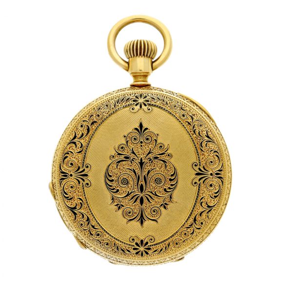 Swiss gold and enamel hunting cased pocket watch Circa 1869